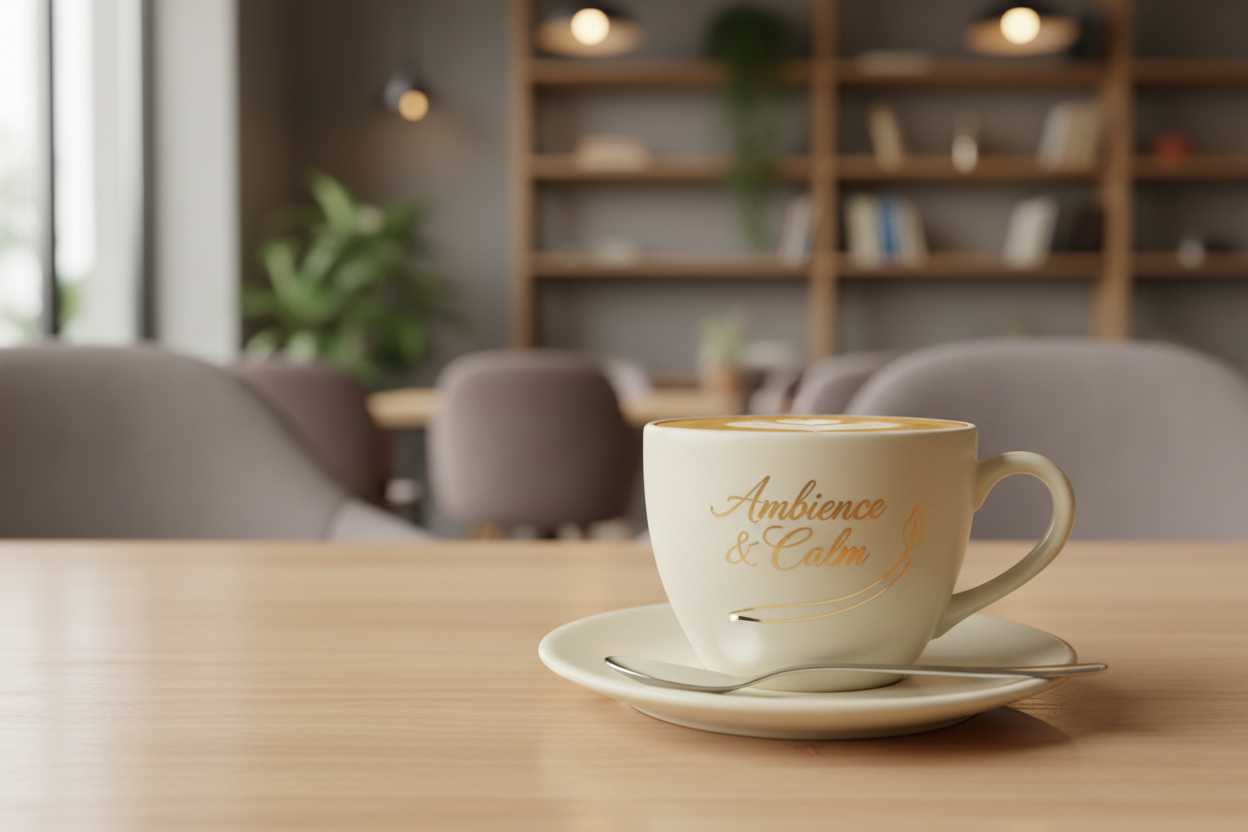 Coffee Cup with Ambience & Calm inscribed